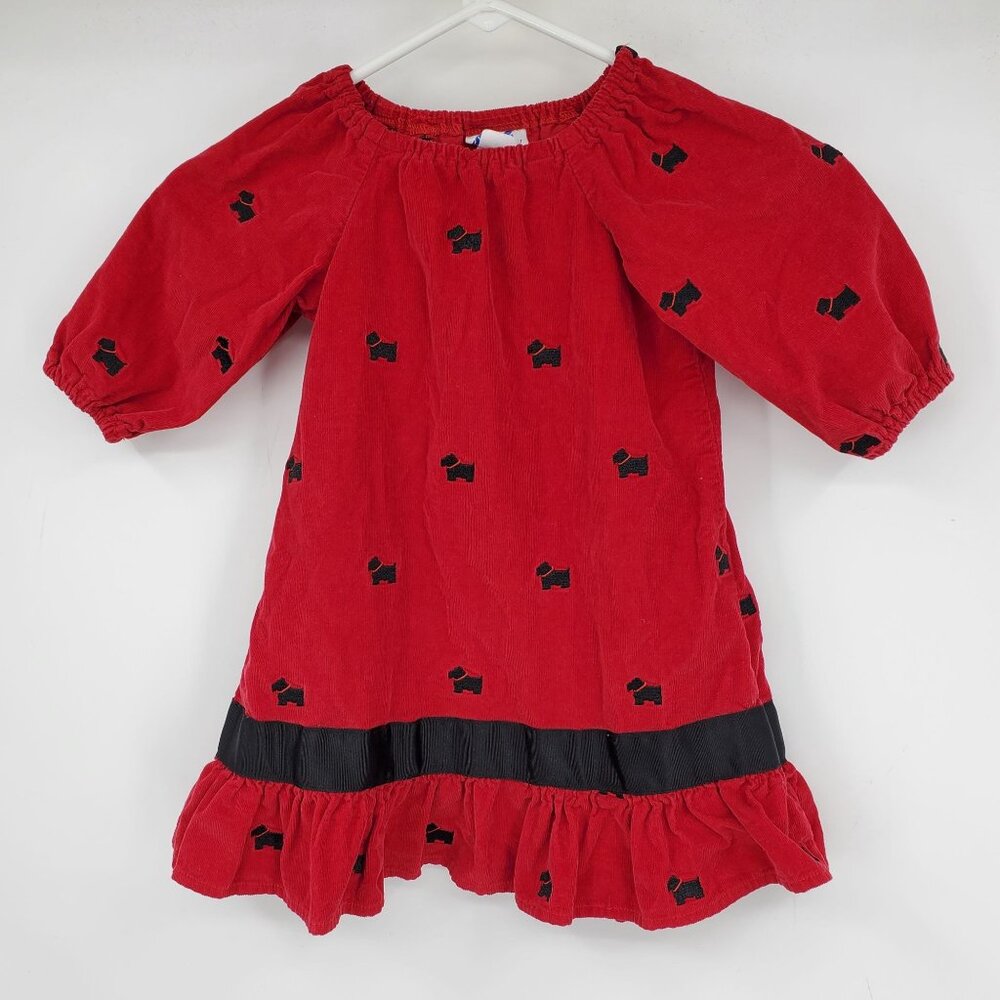Vintage Just Ducky Made in USA Red Corduroy and Black Scottie Dog Dress Size 4
